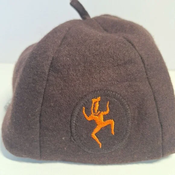 Brownie Girl Scout Beret & Adjustable Belt Brown Seam Issue on Hat READ Vintage - Picture 4 of 8